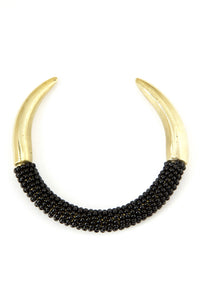 Beaded Brass Horn Bracelet in Black from Kenya