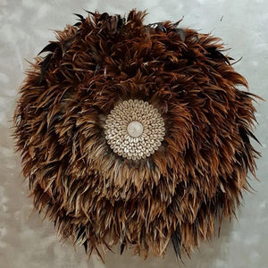 JUJU Hat  Feather & Coffee Bean Cowrie Shell Decor Brown Medium - bohemian-beach-house