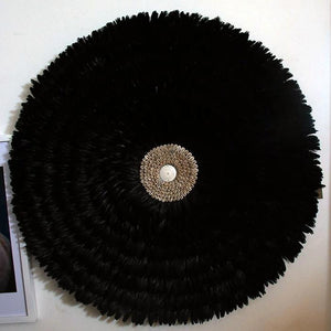 JUJU Hat Black Feather & Coffee Bean Cowrie Shell Decor Small - bohemian-beach-house