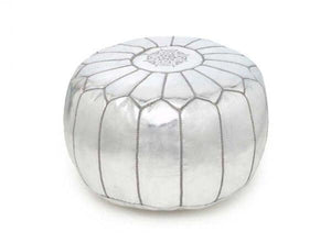 Moroccan Hand Stitched Leather pouf in Silver