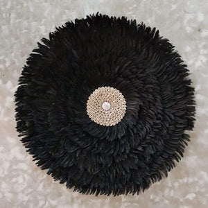 JUJU Hat Black Feather & Coffee Bean Cowrie Shell Decor Medium - bohemian-beach-house