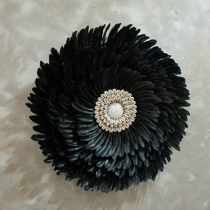 JUJU Hat Black Feather & Coffee Bean Cowrie Shell Decor Small - bohemian-beach-house