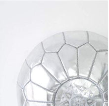 Load image into Gallery viewer, Moroccan Hand Stitched Leather pouf in Silver
