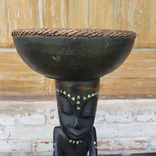 Load image into Gallery viewer, Hand Carved Tribal Statue with Bowl in Black
