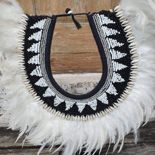 Laden Sie das Bild in den Galerie-Viewer, White Feather and Beads Tribal Papua Necklace Stand Black / White - bohemian-beach-house
