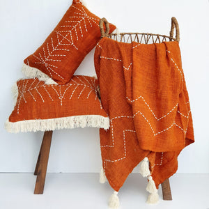 Hand Stitched Throw Blanket in Moroccan Tangerine
