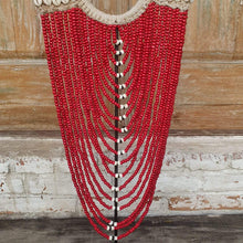 Load image into Gallery viewer, Beaded strands &amp;  Cowrie Shell Necklace Decor with stand in Red - bohemian-beach-house
