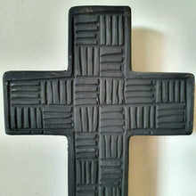Cargar imagen en el visor de la galería, Hand Carved Wooden Cross in Black Lines - bohemian-beach-house
