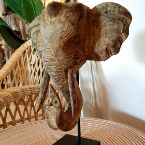Hand Carved Good Luck Elephant on a Stand in Small