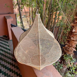 Handmade Moroccan Raffia Knotted Pendant Lamp Shade in Tan Small
