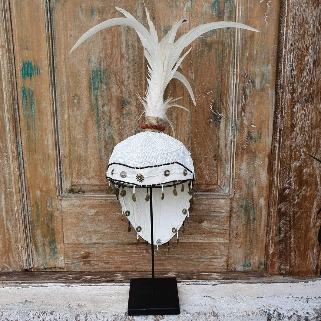 Tribal Feather War Bonnet Hat White - bohemian-beach-house