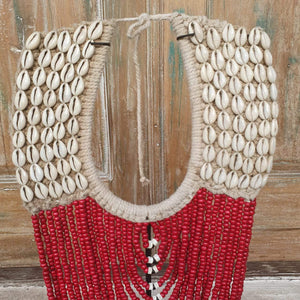 Beaded strands &  Cowrie Shell Necklace Decor with stand in Red - bohemian-beach-house