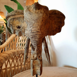 Hand Carved Good Luck Elephant on a Stand in Small