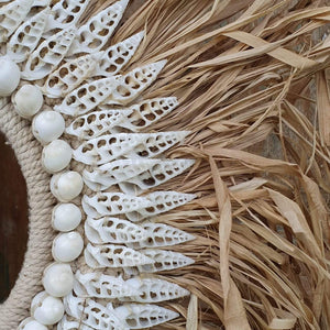 Large Tribal Shell Raffia Necklace & Stand - bohemian-beach-house