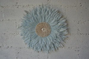 JUJU Hat Feather & Cowrie Shell Decor Baby Blue