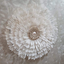 Laden Sie das Bild in den Galerie-Viewer, JUJU Hat Feather &amp; Coffee Bean Cowrie Shell Decor White Medium - bohemian-beach-house

