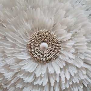 JUJU Hat Feather & Coffee Bean Cowrie Shell Decor White Medium - bohemian-beach-house