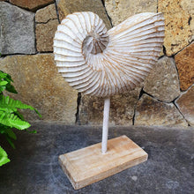 Load image into Gallery viewer, Wood Hand carved Nautilus Shell White Wash - bohemian-beach-house
