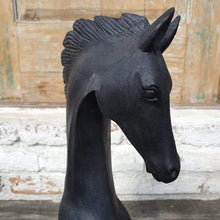 Laden Sie das Bild in den Galerie-Viewer, Hand carved Wooden Horse Head Statue Black - bohemian-beach-house
