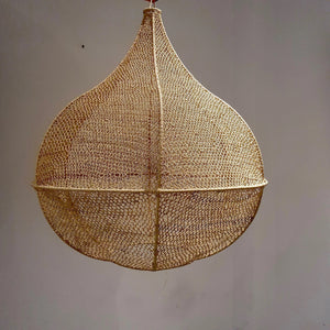 Handmade Moroccan Raffia Knotted Pendant Lamp Shade in Tan Large