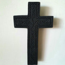 Laden Sie das Bild in den Galerie-Viewer, Hand Carved Wooden Cross in Black Tribal - bohemian-beach-house
