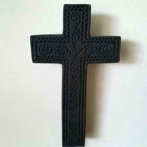 Hand Carved Wooden Cross in Black Tribal - bohemian-beach-house