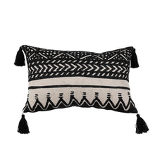 Cargar imagen en el visor de la galería, Tribal Lumbar Tassel Pillow Black &amp; White - bohemian-beach-house
