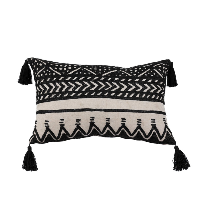 Tribal Lumbar Tassel Pillow Black & White - bohemian-beach-house