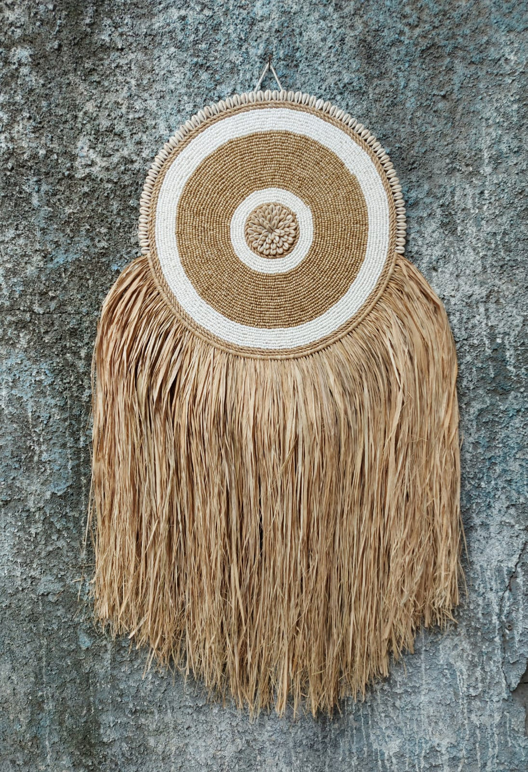 Beaded Shield with Cowrie Shells Wall Hanging