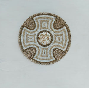 Tribal Cowrie Beaded Shield in Tan and Ivory