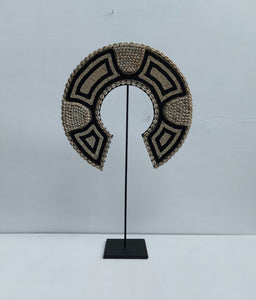 Beaded Shield in Tan and Black on a Stand