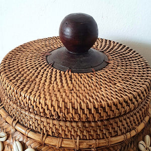 Bamboo and Rattan Baskets with Cowrie Shells in Brown