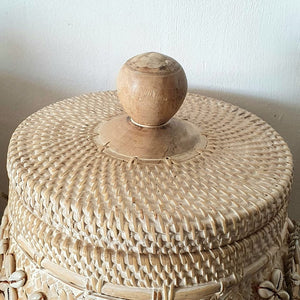 Bamboo and Rattan Baskets with Cowrie Shells in Natural