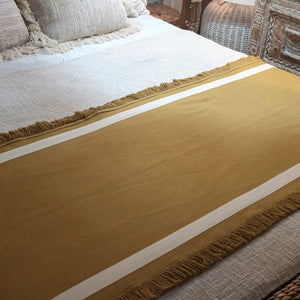 Mustard Color Bed Runner with Fringes