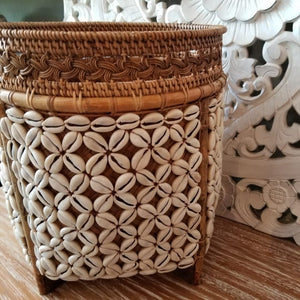Rattan Baskets with Cowrie Shells in Brown